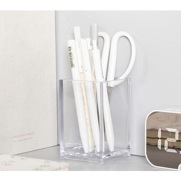 Akryl penneholder, transparent tykk base, skrivebords pennebakke