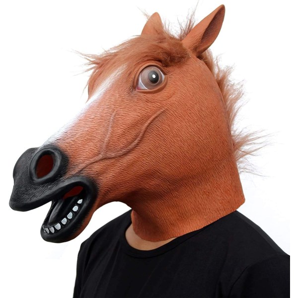 Hästmask Festklä upp Hästhuvudmasker för vuxna män Maskerad(brun)