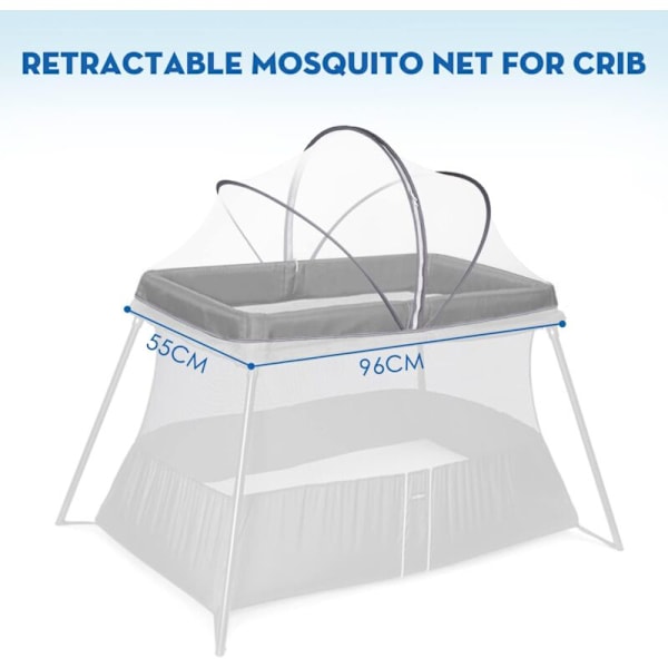 Myggenet til Vugge/Krybber/Rejse Seng/Ekstra Seng/Baby Paraply Seng, Fint Mesh Stof, Nem at Installere, (Hvid, 96 x 55CM) KLB