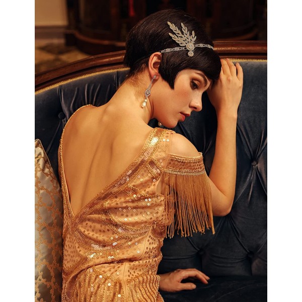 1920'er Kostume Tilbehør Udklædning Pandebånd Krystal Flapper Pandebånd Gatsby 1920'er Kunstinspirerede Pandebånd Bladkrone Perle