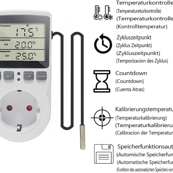 Temperaturkontrolluttak 230V med sensor digital termostatuttak KLB