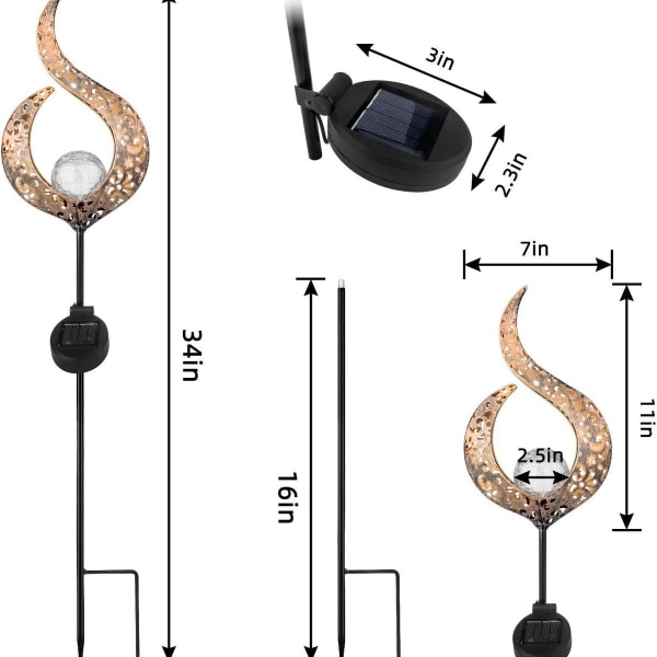 Utendørs hagesollampe, metallblomst LED-stabeldekorativ lampe, KLB