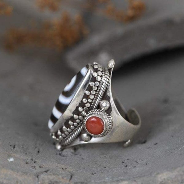Silverring, unik justerbar ring, Nepal amuletta samling