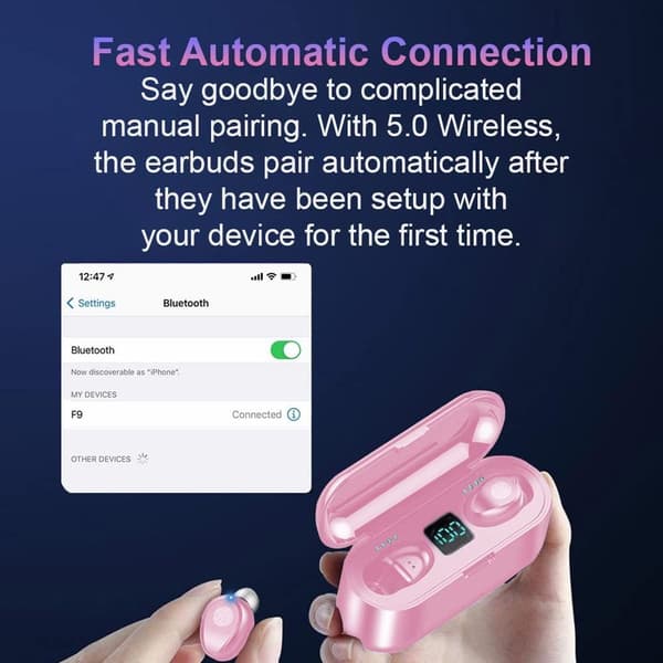Trådløse Bluetooth 5.1 Oppladbare Vanntett IPX5 Ørepropper Rosa