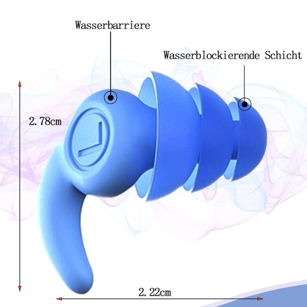 Svømmeørepropper 3 par vanntette silikonørepropper ørebeskyttelse KLB