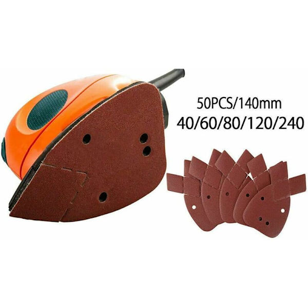 50 ark sandpapper för slipmaskin, korn 40/60/80/120/240, för Black and Decker Detail Palm Sander KLB