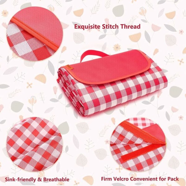 200 x 200 cm Picnic Mat Blanket, Waterproof Moisture-proof Large Foldable for Camping Travel Beach Garden Tablecloth (Foldable into Bag) - Red KLB