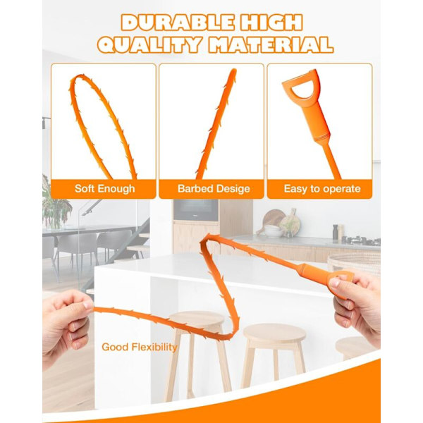 25\" Set med verktyg för avloppsrensning - Avloppsrensningsverktyg - Avloppsrensare för hår - Avloppsrensningsstickor - Snabb och enkel avloppsrensning för KLB