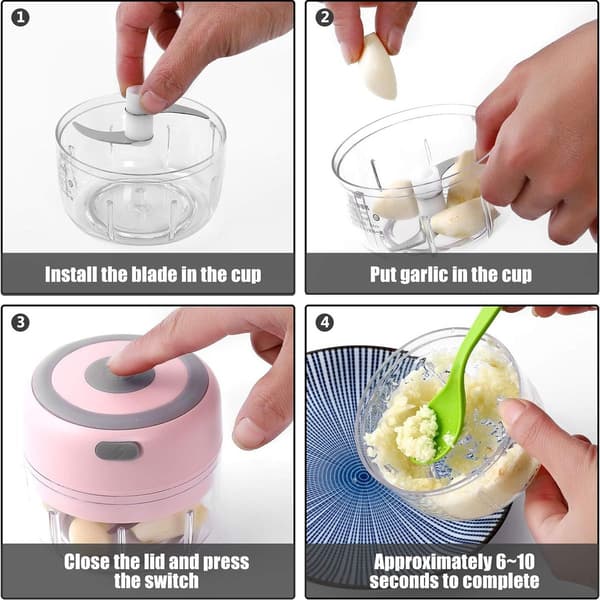 Elektrisk mini hvidløgsslicer, slicer og hakker pink