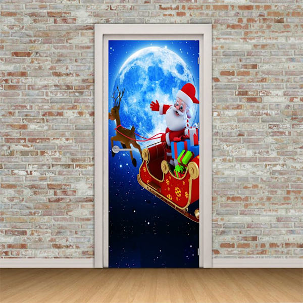 77x200 cm Dörrklistermärken Självhäftande 3D Dörr Affisch Jultomten Ger Barn Julklappar Vinyl Dörr Affisch Väggklistermärke Tapet Konst Dekor