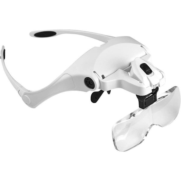 Suurennuslasi 2 LED-valolla, Hands Free -suurennuslasi ompeluun, lukemiseen, korjauksiin, koruihin, kelloihin ja käsitöihin, 5 irrotettavaa linssiä (1.0X-3.5X)