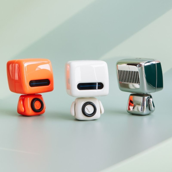 1 trådlösa högtalare Mini Cute Robot Portable Wireless Wireless 5.0-högtalare med inbyggd mikrofon och stöd för handsfree och fotosamtal (silver)
