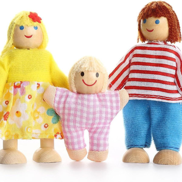Personfamiljdockor - böjbara dockor av trä och tyg - minidockor för 1:12 KLB