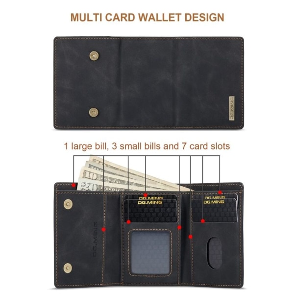 M1 Series Magnetic Tri-Fold lommebok (svart)