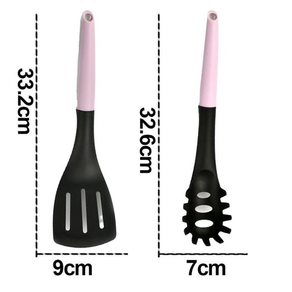 Rosa nylon-spatel, non-stick-panne, spesial matlagingssil, stekespatel + spaghetti KLB