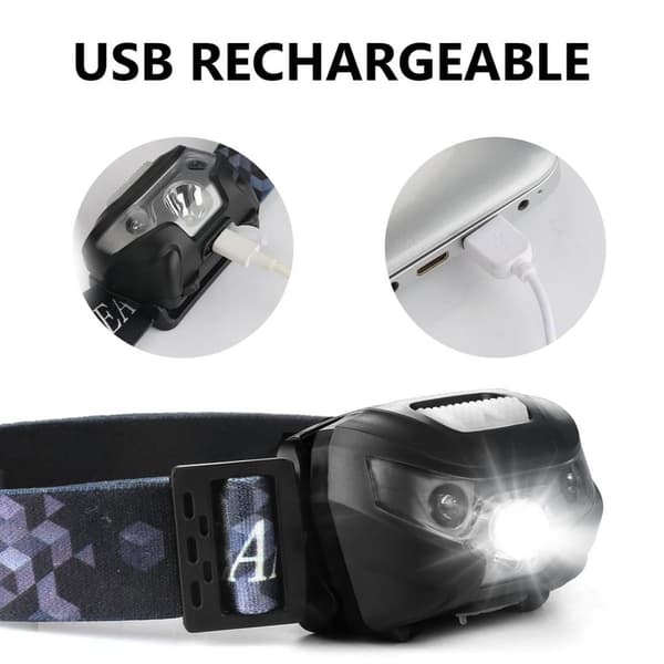 USB-oppladbar LED-hodelykt, svært lyssterk, vanntett, lett KLB