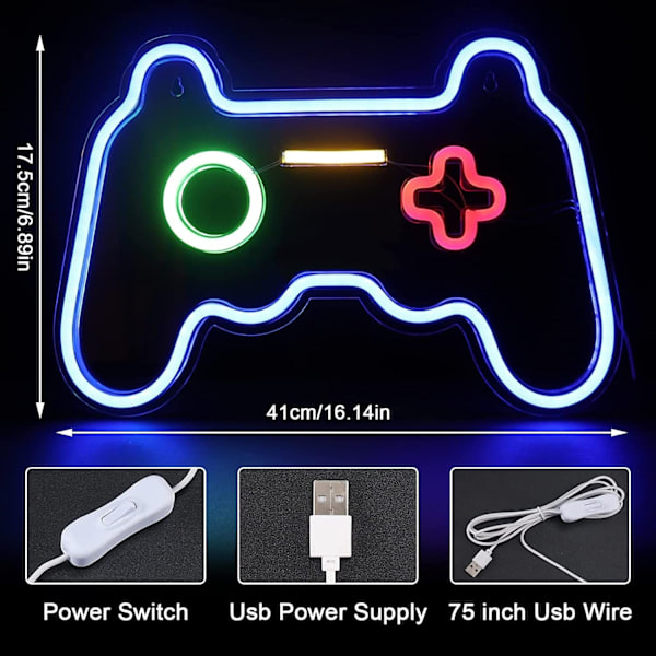 Gaming vägglampa - Neonljusskylt för spelrum - USB-driven LED-nattlampa - Neonljus för speluppsättning, sovrum, spelrum