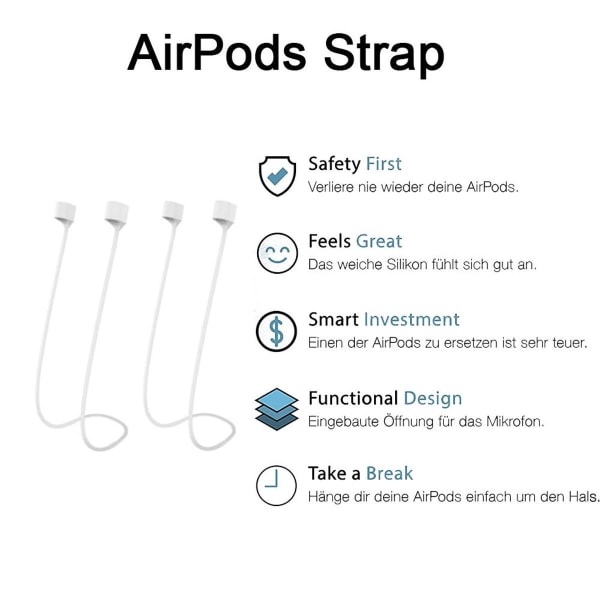 2 par Airpods-rem kompatibel för AirPods, vit rem