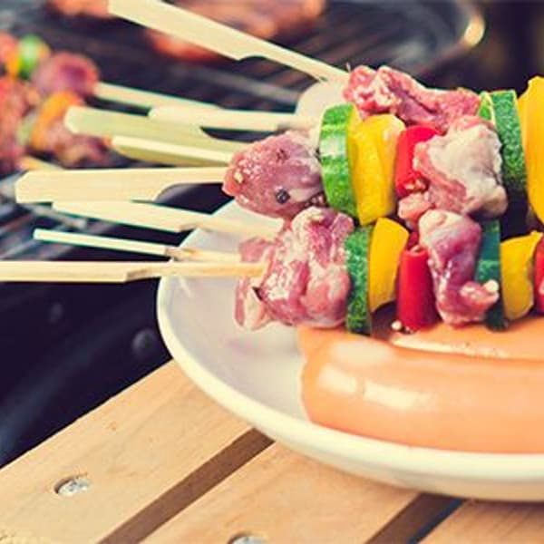 Rustfrie stålskewer, 10 stk., kød, grøntsager, 30 cm, grill
