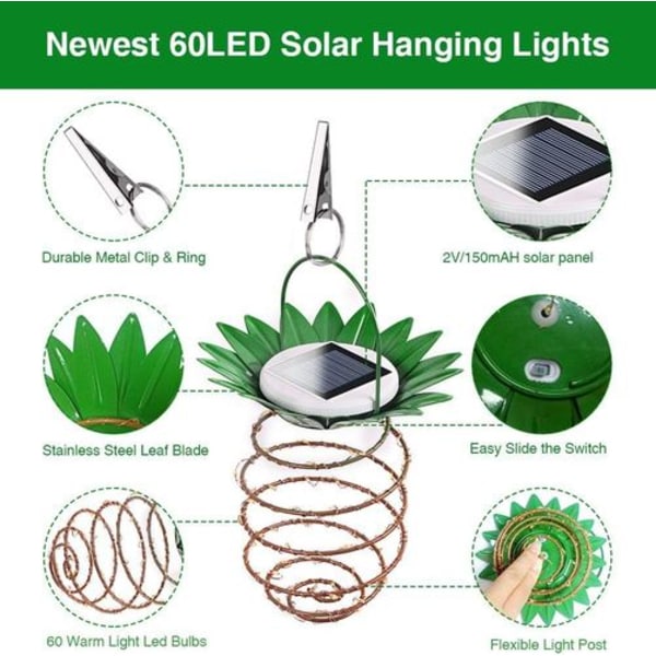 Solcellslampa, solcellslampor trädgård solcellslampa ljusslinga utomhus 60 LED