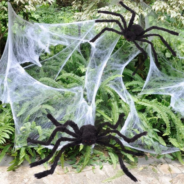 1000m² elastisk edderkoppespind til indendørs og udendørs dekorationer, temafester
