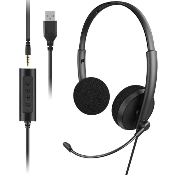 Everyocal pc-headset med mikrofon, stereo USB-støjreducerende mikrofon og KLB