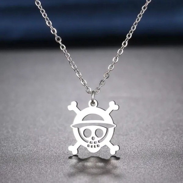 One Piece Skull Straw Hat Luffy Luffy Chain Pendant Anime Manga Cosplay Silver KLB