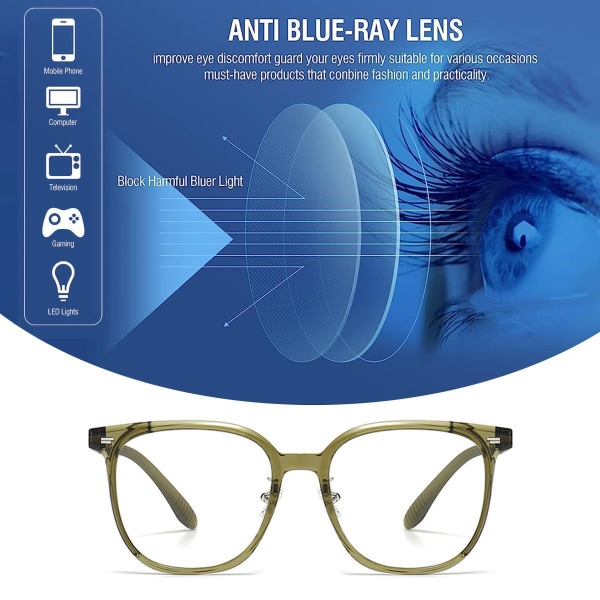 Fyrkantiga blåljusglasögon för män kvinnor UV-blockerande dator grön