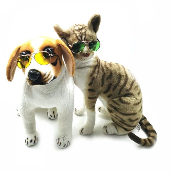 Kattesolbriller med 6 stykker, Hundepilotsolbriller, UV-beskyttelse Kattesolbriller, Dukkesolbriller, Hundetøjssæt, Briller