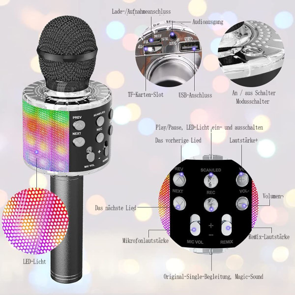 Ankuka Karaoke Mikrofon Børn, Pakke med 2 Wireless Magic Sing Bluetooth KLB