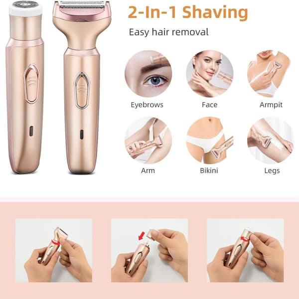 Dame Razor til våd og tør barbering - 2-i-1 Razor til ansigt, Rosenguld KLB