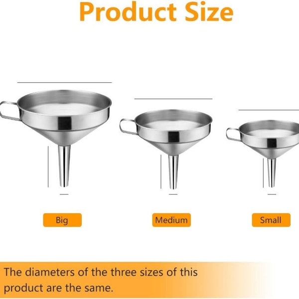 Rostfritt stål tratt kök sil tratt set 3 delar