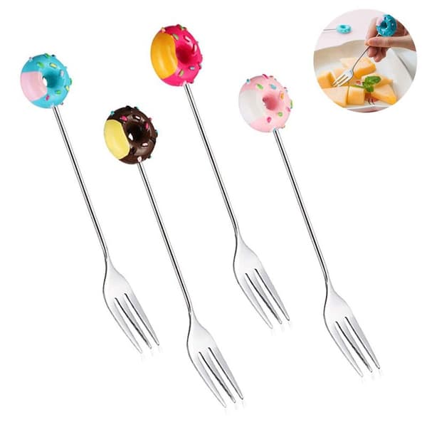 8 stk donut rustfrit stål middagsgafler, 4 stk guld gafler