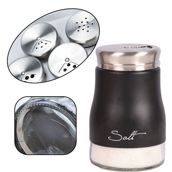 Salt- og pebersæt til køkkenindretning, glas, salt og sølv + sort