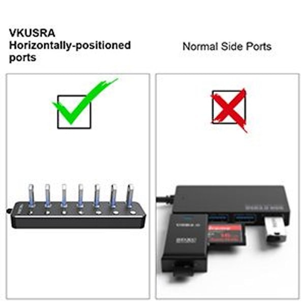 USB 3.0 hub, 7-port USB hub USB-adapter med individuel tænd/sluk-knap