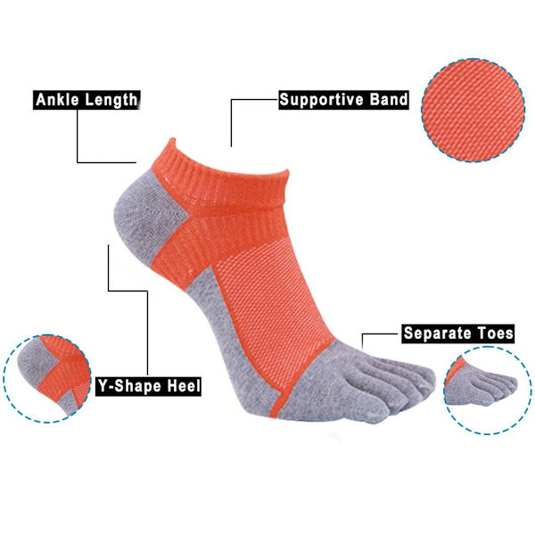 4 par bomullssockor femfingersockor herr medium tub orange KLB