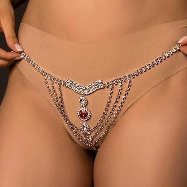 Boho Rhinestone Undertøyskjede Sølv Krystall Thong Truser Bikini G-String Body Smykker Tilbehør for kvinner og jenter