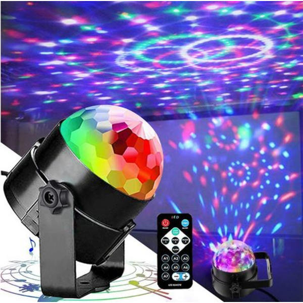 Diskokugle diskolys festbelysning diskolys lyseffekter 7 LED-farver styret af musik