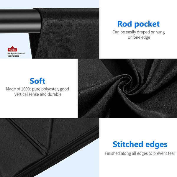 Bakteppe(svart)3 x 3 m Fotostudio Folding Pure Muslin for fotografering Video og TV -