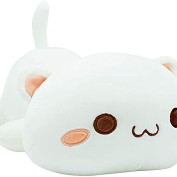 Kissan pehmo, täytetty makaava kissan tyyny, valkoinen, harmaa, 35 cm KLB