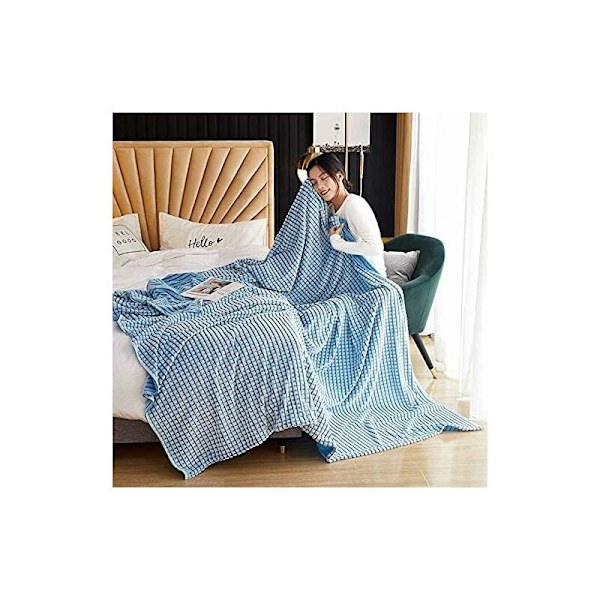 Ekstra rutete teppe, rutete fleece teppe (blå og hvit, 120x200cm) KLB