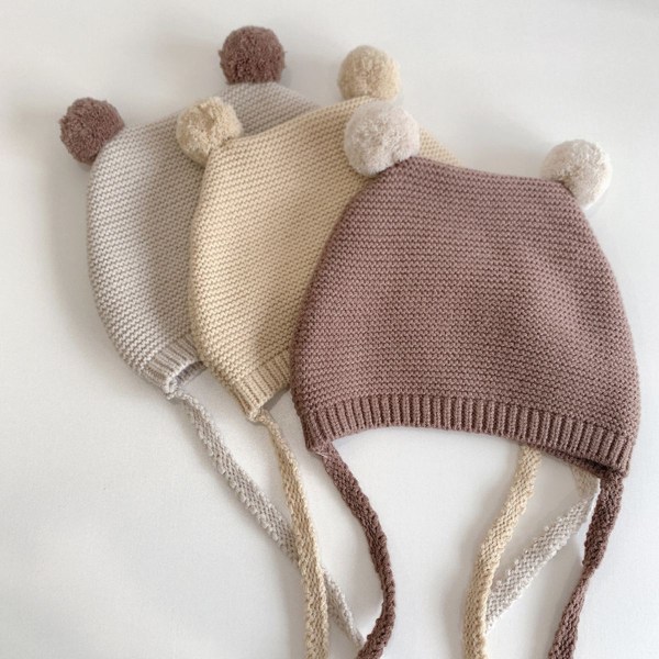 Hæklet babyhat Småbarn Cute Bear Ear Beanie Småbarn Drenge Piger Beige KLB