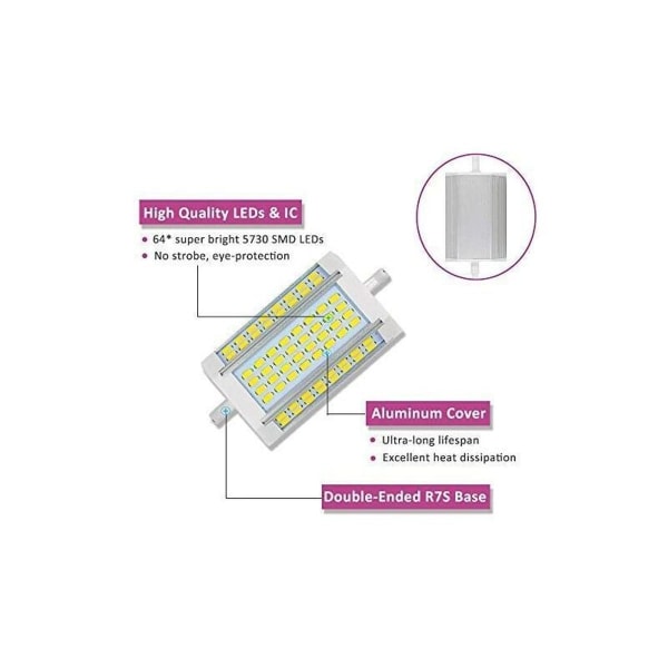 R7S LED 118mm 30W dimbar pære, 3000lm, kald hvit 6000K, R7S J118 200W 300W Ha