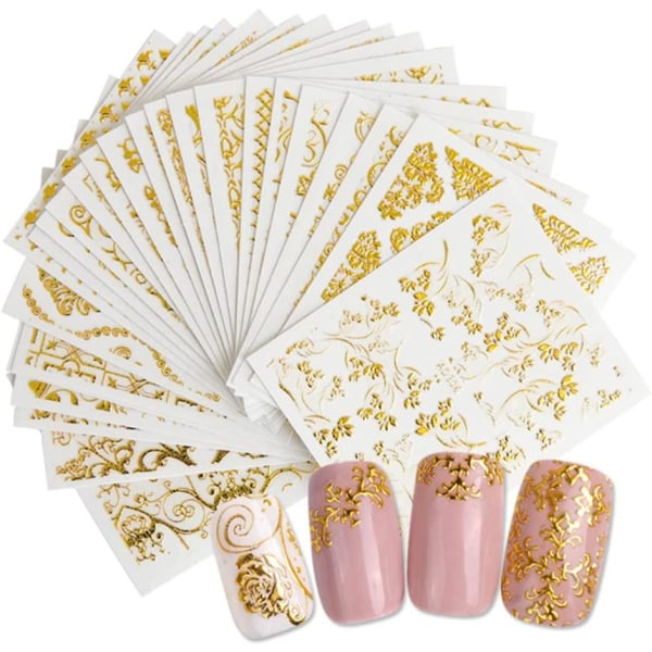 20 stk Nail Art Stickers Set, 3D Selvklebende Bronzing Gold Glitter Design Foils Nail Sticker Nail Foils for Nail Art Dekor-
