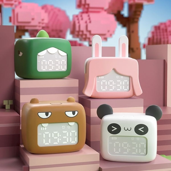 Mini tecknad smart väckarklocka USB uppladdningsbar barn sänglampa rolig sovklocka (Fa