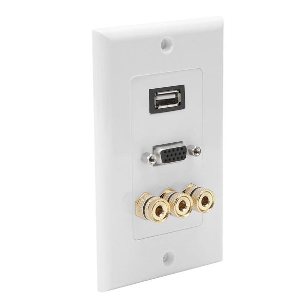 USB2.0 + VGA + 3 banankontakter informationstavla väggplatta KLB