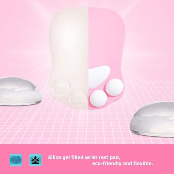 Musemåtte med kattepote med håndledsstøtte, bløde silikonehåndledsstøtter, pink