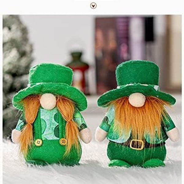 2-stykker St. Patrick's Day Gnome Dekoration Håndlavet grønt skæg og fletninger KLB