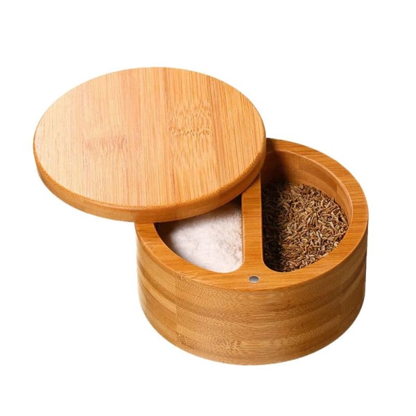Premium saltbeholder lavet af bambus, saltkælder med magnetisk drejeled
