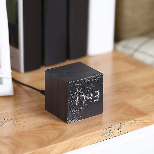 Mini modern träkub-väckarklocka med LED-lampa för barn och resor